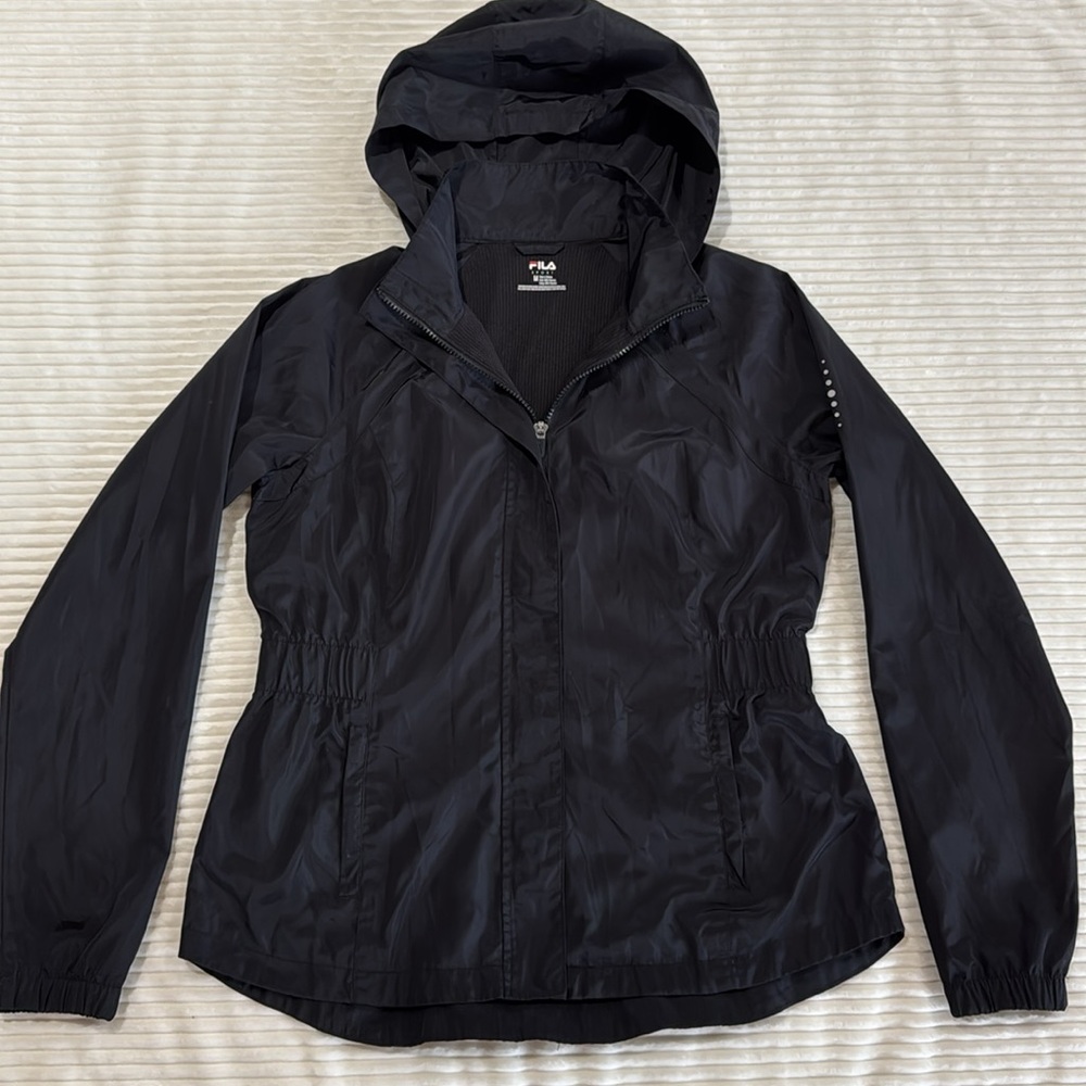 Fila Sport Rain Jacket Wind Breaker Poncho Lightweight Coat Black medium